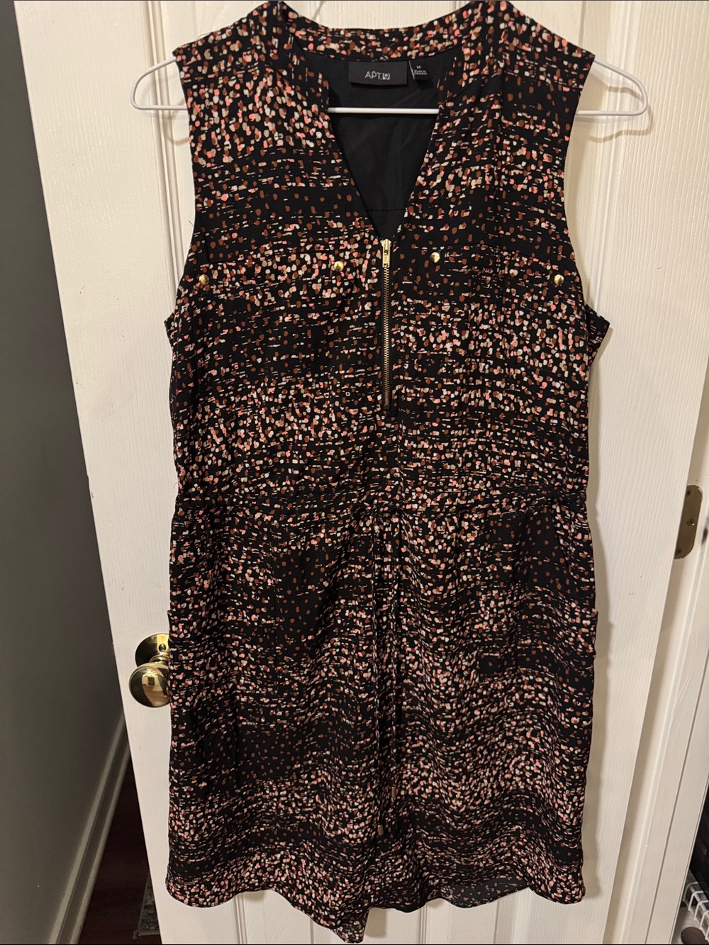 Apt. 9 Black Dress with Pink Speckle Print and Front Zip